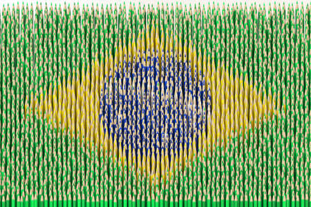 National flag of Brazil made with color pencils. Creativity related 3D renderingの写真素材