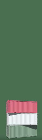 Cargo containers compose the flag of Hungary on green background, 3D rendering