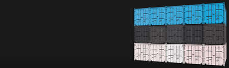 Cargo containers compose the flag of Estonia on black background, 3D rendering