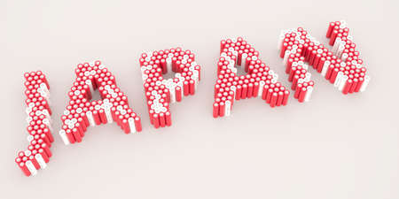 JAPAN text made with many batteries. Electrical technologies related 3d renderingの写真素材