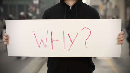 WHY question on an activism bannerの写真素材