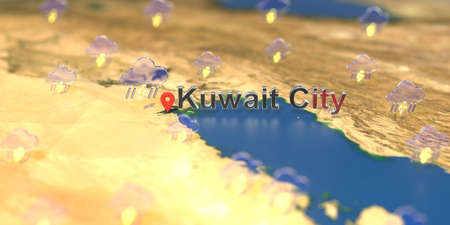 Kuwait city and stormy weather icon on the map, weather forecast related 3D renderingの写真素材