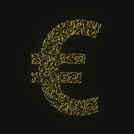 High resolution euro symbol made of molded golden lines. 3d renderingの写真素材