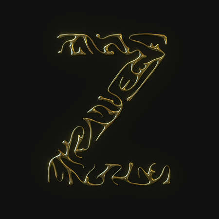 High resolution letter Z symbol made of molded golden lines. 3d rendering