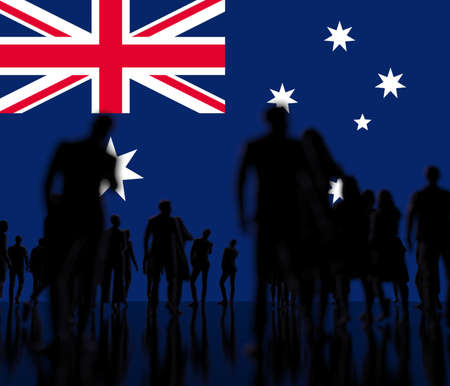 Flag of Australia and backlit crowd, 3d renderingの写真素材