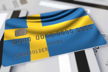 Credit card with flag of Sweden 3d renderingの写真素材