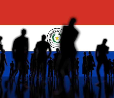 Flag of Paraguay and backlit crowd, 3d renderingの写真素材