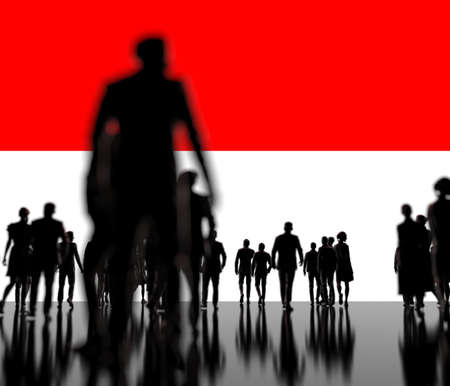 Flag of Indonesia and backlit crowd, 3d renderingの写真素材