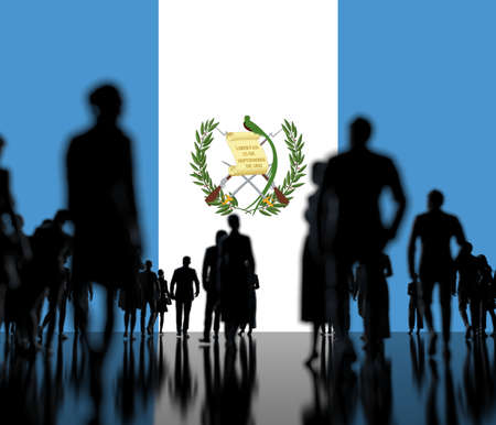 Silhoettes of unknown men and women on the flag of Guatemala background. 3d renderingの写真素材