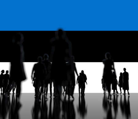 Silhoettes of people on the flag of Estonia background 3d renderingの写真素材