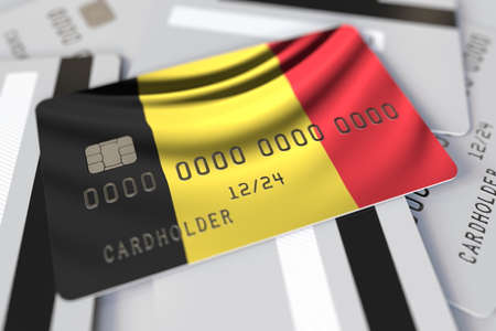 Flag of Belgium on the credit card 3d renderingの写真素材