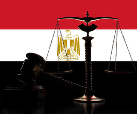 Judge gavel, scales and flag of Egypt 3d renderingの写真素材