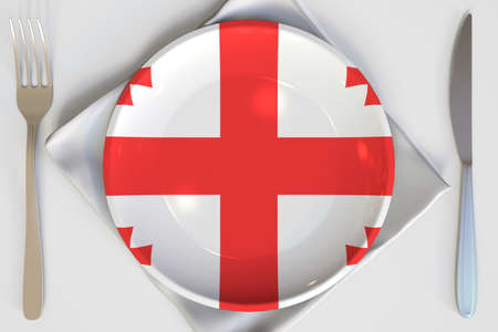Top-down view of the plate with flag of Georgia, national cuisine conceptual 3d renderingの写真素材