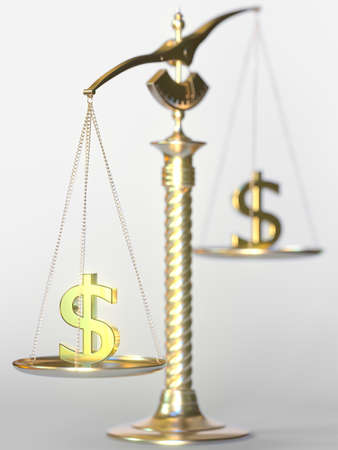 Dollar USD weighs more than another Dollar on balance scales. Forex trend concept. 3d renderingの写真素材