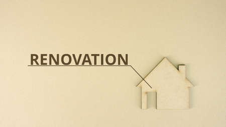 Paperboard house icon with RENOVATION textの写真素材