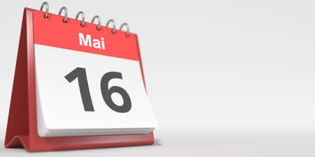 May 16 date written in German on the flip calendar page. 3d renderingの写真素材