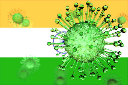 Flag of India and coronavirus. Conceptual 3d renderingの写真素材