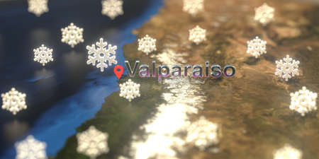 Snowy weather icons near Valparaiso city on the map, weather forecast related 3D rendering