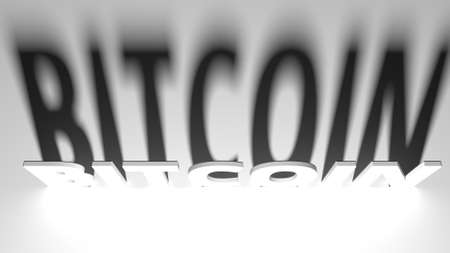 Bitcoin text with artistic light and shadows 3d rendering
