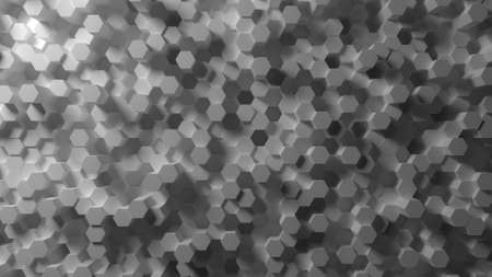 Moving white plaster hexagonal prisms pattern, 3D renderingの写真素材