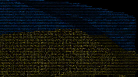 Moving digital flag of Ukraine on the display. 3d renderingの写真素材