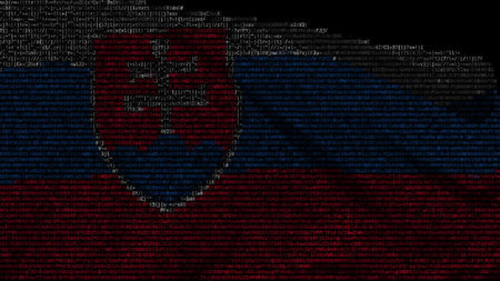 Waving digital flag of Slovakia on computer screen, 3d renderingの写真素材