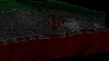 Waving digital flag of Iran on computer screen, 3d rendering