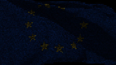Waving digital flag of the EU on computer screen, 3d rendering