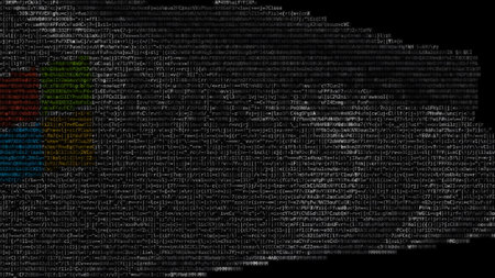 Microsoft logo on waving digital flag. Editorial 3d renderingのeditorial素材