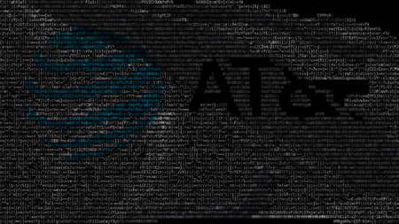 Digital flag with ATT logo on the screen. Editorial 3d renderingのeditorial素材