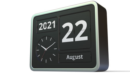 August 22 date on the flip clock calendar, 3d renderingの写真素材