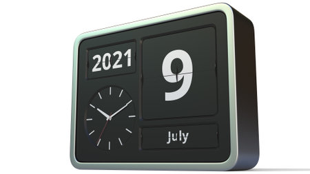 July 9 date on the flip clock calendar, 3d renderingの写真素材