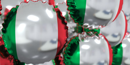 Foil balloons with national flag of Italy. Holiday conceptual 3D renderingの写真素材