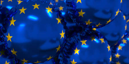 Foil balloons with national flag of the EU. Holiday conceptual 3D renderingの写真素材