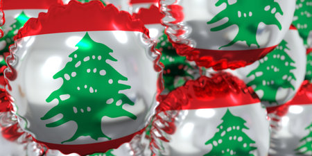 Flag of Lebanon on foil balloons. National holiday concept. 3D renderingの写真素材