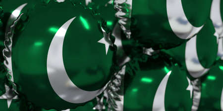 Foil balloons with national flag of Pakistan. Holiday conceptual 3D renderingの写真素材
