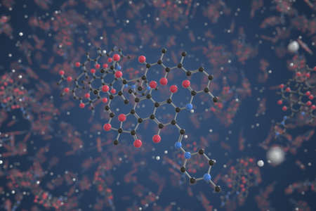 Molecule of Rifampicin. Molecular model, science related 3d renderingの写真素材