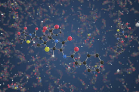 Molecule of Benzylpenicillin. Molecular model, science related 3d renderingの写真素材