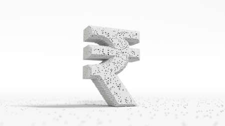 Damaged rupee sign made of white blocks. Financial crisis conceptual 3d renderingの写真素材