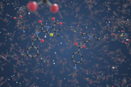 Molecule of Procaine benzylpenicillin. Molecular model, science related 3d renderingの写真素材