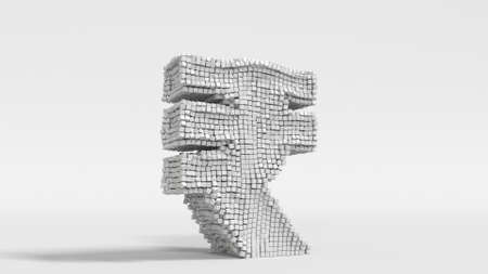 Collapsing rupee sign made of blocks. Financial crisis related 3d rendering