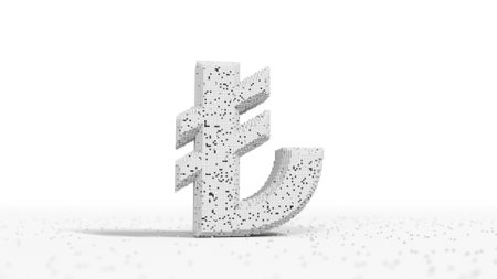 Damaged lira sign made of white blocks. Financial crisis conceptual 3d renderingの写真素材