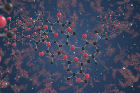 Erythromycin molecule. Ball-and-stick molecular model. Chemistry related 3d renderingの写真素材