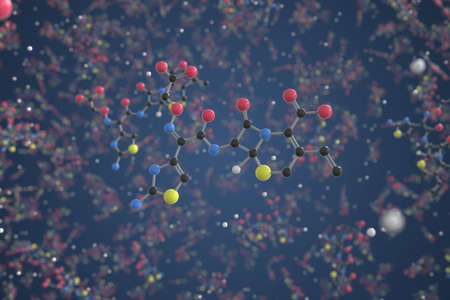 Cefixime molecule. Ball-and-stick molecular model. Chemistry related 3d renderingの写真素材