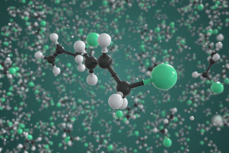 Molecule of allyl chloride, ball-and-stick molecular model. Science related 3d renderingの写真素材