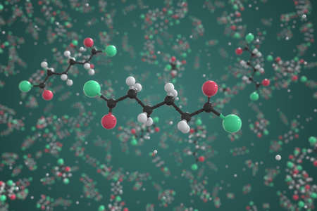 Adipoyl dichloride molecule. Ball-and-stick molecular model. Chemistry related 3d rendering