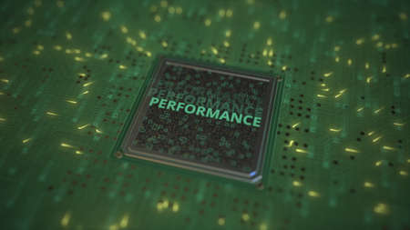 Computer chip and board with PERFORMANCE text, 3d rendering