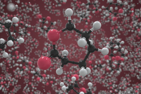 Caprolactone molecule. Ball-and-stick molecular model. Chemistry related 3d renderingの写真素材