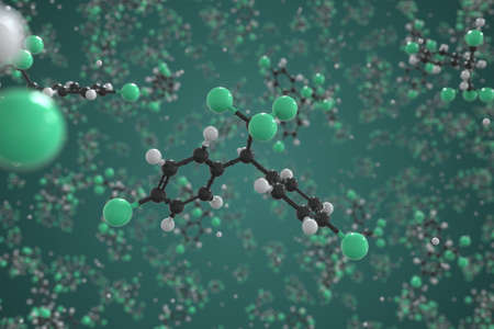 DDT molecule, ball-and-stick molecular model. Chemical 3d rendering