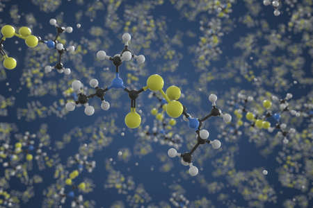 Molecule of disulfiram, ball-and-stick molecular model. Scientific 3d rendering